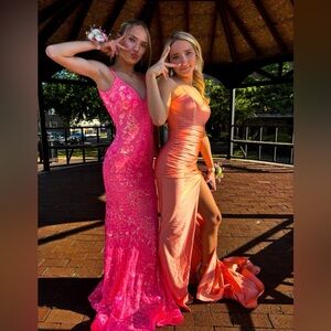 Jessica Angel Orange Prom Dress XS | Ruched Slit Formal Gown | Made in USA